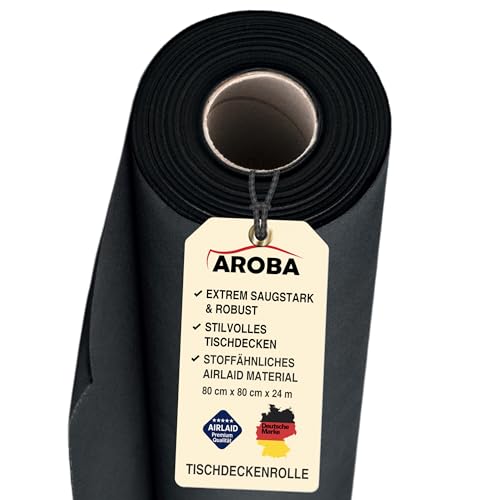 AROBA 2X Airlaid Tischdeckenrollen (Schwarz, 0,8 m x 24 m) - Stoffähnliche Tischdecke- Hochwertige Tischtuchrolle für Hotel Catering Geburtstag Restaurants Kommunion Taufe von AROBA