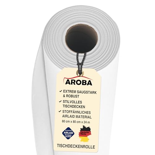 AROBA 2X Airlaid Tischdeckenrollen (Weiß, 0,8 m x 24 m) - Stoffähnliche Tischdecke- Hochwertige Tischtuchrolle für Hotel Catering Geburtstag Restaurants Kommunion Taufe von AROBA