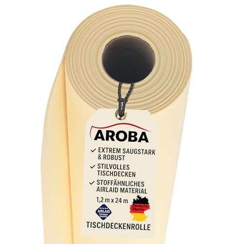 AROBA 1 Airlaid Tischdeckenrolle 1,2 m x 24 m Tischtuchrolle Tischdecke Stoffähnlich | Hochzeit Taufe Geburtstag Kommunion Catering Hotel Gastronomie | Premium QUALITÄT | Beige von AROBA