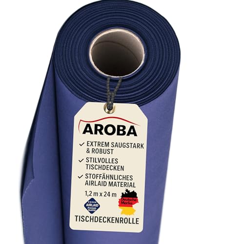 AROBA 1x Airlaid Tischdeckenrolle (Blau, 1,2 m x 24 m) - Stoffähnliche Tischdecke - Hochwertige Tischtuchrolle für Hotel, Catering, Geburtstag, Restaurants, Kommunion, Taufe von AROBA