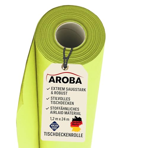AROBA 1x Airlaid Tischdeckenrolle (Grün Kiwi, 1,2 m x 24 m) - Stoffähnliche Tischdecke - Hochwertige Tischtuchrolle für Hotel, Catering, Geburtstag, Restaurants, Kommunion, Taufe von AROBA