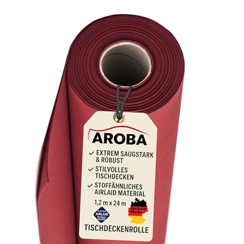 AROBA 1x Airlaid Tischdeckenrolle (Rot Burgund, 1,2 m x 24 m) - Stoffähnliche Tischdecke - Hochwertige Tischtuchrolle für Hotel, Catering, Geburtstag, Restaurants, Kommunion, Taufe von AROBA