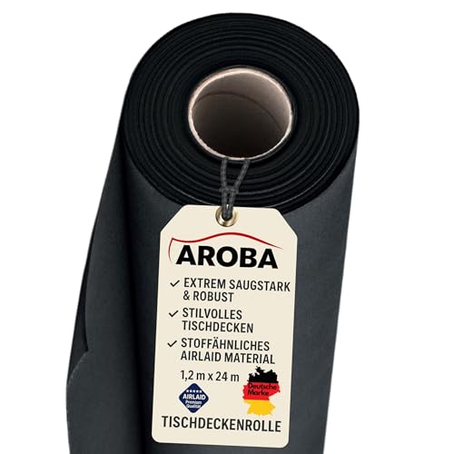 AROBA 1x Airlaid Tischdeckenrolle (Schwarz, 1,2 m x 24 m) - Stoffähnliche Tischdecke - Hochwertige Tischtuchrolle für Hotel, Catering, Geburtstag, Restaurants, Kommunion, Taufe von AROBA