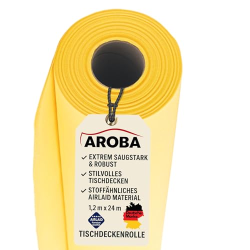 AROBA 2X Airlaid Tischdeckenrollen (Gelb, 1,2 m x 24 m) - Stoffähnliche Tischdecke - Hochwertige Tischtuchrolle für Hotel, Catering, Geburtstag, Restaurants, Kommunion, Taufe von AROBA