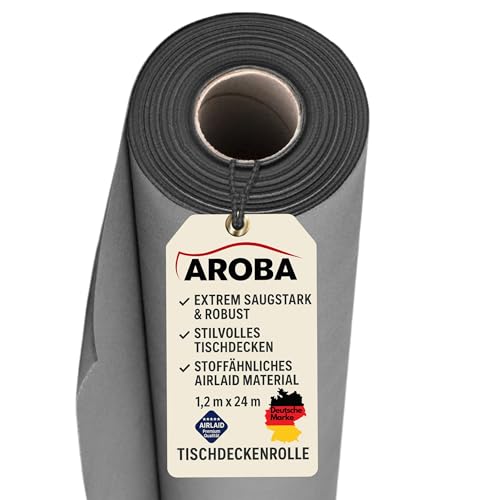 AROBA 2X Airlaid Tischdeckenrollen (Grau, 1,2 m x 24 m) - Stoffähnliche Tischdecke - Hochwertige Tischtuchrolle für Hotel, Catering, Geburtstag, Restaurants, Kommunion, Taufe von AROBA