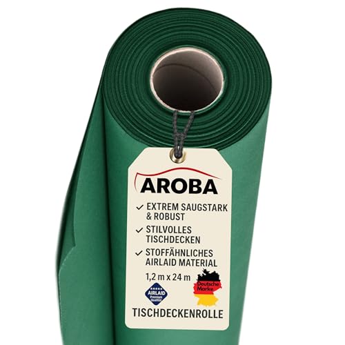 AROBA 2X Airlaid Tischdeckenrollen (Grün, 1,2 m x 24 m) - Stoffähnliche Tischdecke - Hochwertige Tischtuchrolle für Hotel, Catering, Geburtstag, Restaurants, Kommunion, Taufe von AROBA