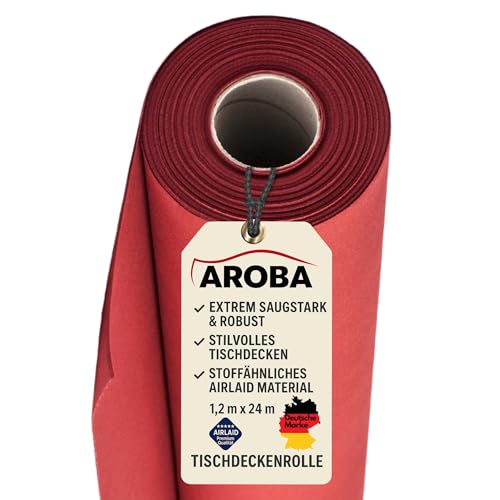 AROBA 2X Airlaid Tischdeckenrollen (Rot, 1,2 m x 24 m) - Stoffähnliche Tischdecke - Hochwertige Tischtuchrolle für Hotel, Catering, Geburtstag, Restaurants, Kommunion, Taufe von AROBA