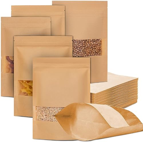 50 Papiertüten mit Fenster, Kraftpapier Tüten, Wiederverwendbar Kraftpapiertüten Kekstüten Papier Papiertüten Braun Verschließbare für Nüsse Kaffeebohnen Teeblätter Süßigkeiten Snacks 26x35cm 50 Papiertüten mit Fenster, Kraftpapier Tüten, Wiederverwendbar Kraftpapiertüten Kekstüten Papier Papiertüten Braun Verschließbare für Nüsse Kaffeebohnen Teeblätter Süßigkeiten Snacks 26x35cm von Arohana