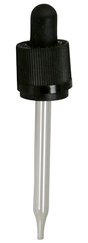 12 x Glaspipette mit kindersicherem Verschluss und schwarzem Gummikopf 107 mm, Pipettenlänge 89 mm, Dropper ideal für ätherische Öle, Parfümöle und Aromatherapie, 12er-Pack. von Aromhuset