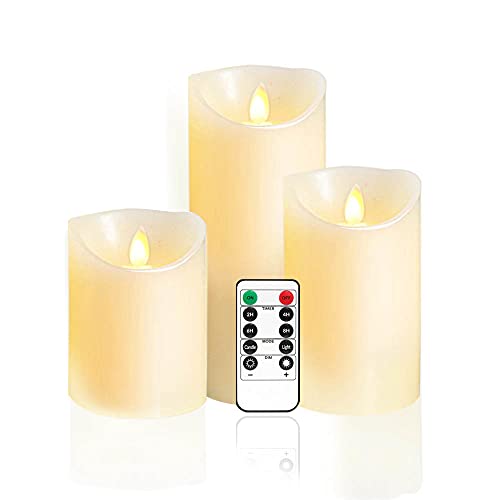 3er Set LED Kerzen Licht, flammenlose Kerzen Elektrische Kerzen, Batterie Dekorative Kerzen flameless Teelichter mit Fernbedienung Timer-Funktion(Größe: Φ 7.5cm x H 10/12,5/15cm) von Arotelicht