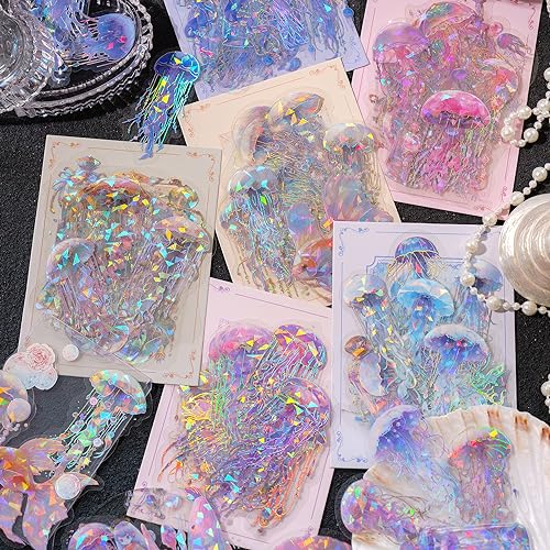 120pcs Scrapbook Zubehör Scrapbooking Bullet Journal Zubehör,PET Stereo Laser Serien Scrapbook Stickers für Fotoalbum,Notebook,DIY Journaling,Painting(Jellyfish) von Arpaper