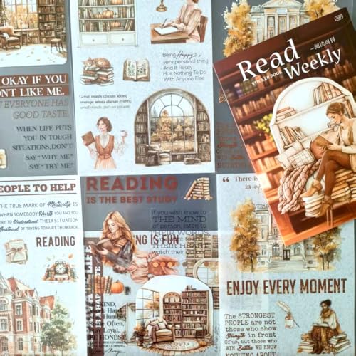 Arpaper Scrapbook Stickers Zubehör Lesen Ästhetische 20 Blätter Scrapbooking Sticker Set,Geeignet für Bullet Journaling,Fotoalbum,Notizblöcke,Computer(Library Diary) von Arpaper