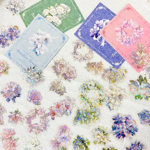 Arpaper Scrapbook Zubehör Stickers 80 Stück,Laser Bullet Journal Sticker PET Blume Scrapbooking Zubehör Glitzer Harz Set Scrapbooking Sticker Aufkleber Deko für Fotoalbum，Kalender(Flower spectrum 1) von Arpaper