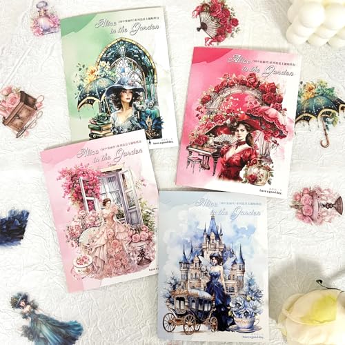 Arpaper Scrapbooking Stickers Set 80pcs Scrapbook Zubehör Aufkleber Mädchen Vintage Stickers Aesthetic Blumen,Schmetterlinge,Feen Sticker für Fotoalbum,Scrapbooking,Calendar（Alice in the Garden 2） von Arpaper