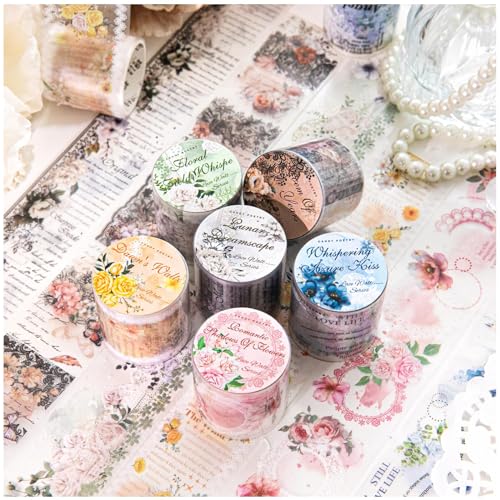 Arpaper Scrapbooking Zubehör Set,6 Rolls PET Washi Tape Sticker,English Blumen Aesthetic Stickers Decorative for Journal,Bullet Journal Zubehör,Photo Album,Notebook(Lace Waltz Series) von Arpaper
