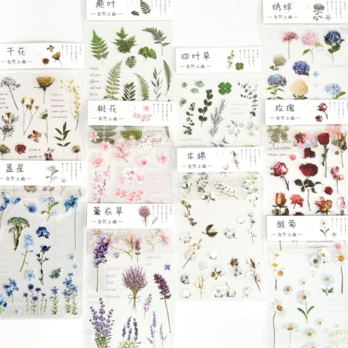 Scrapbooking Blumen Stickers Journaling Zubehör Aesthetic Sticker Aufkleber Fotoalbum Scrapbooking Bullet Journal Sticker Stickerbuch Erwachsene für Karten，DIY，Album von Arpaper