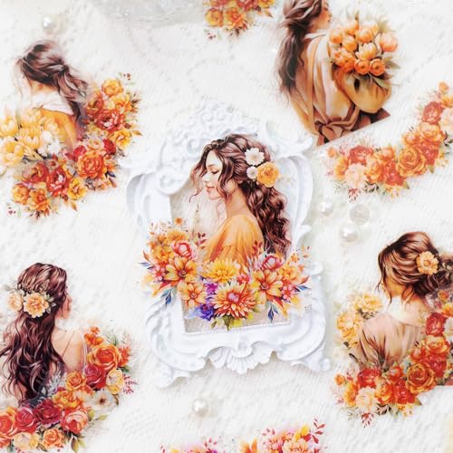 Scrapbooking Stickers Zubehör,60pcs Mädchen,Blumen Stickers Aesthetic Decoration Adhesive Stickers for Album Crafts, Calendar Planner, DIY Art,Bullet Journal(Flowers & Characters) von Arpaper
