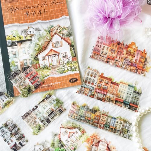 Scrapbooking Zubehör Stickers,Bullet Journal Sticker PET Scrapbook Sticker Set, Landschaft Building Aufkleber Deko für Fotoalbum,Kalender,Journaling,Painting(Boom House) von Arpaper