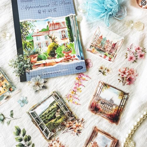 Scrapbooking Zubehör Stickers,Bullet Journal Sticker PET Scrapbook Sticker Set,Blumen und Window Aufkleber Deko für Fotoalbum,Kalender,Journaling,Painting(Flowers Outside) von Arpaper