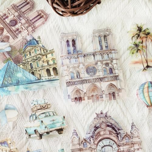 Scrapbooking Zubehör Stickers,Bullet Journal Sticker PET Scrapbook Sticker Set,Building Aufkleber Deko für Fotoalbum,Kalender,Journaling,Painting(Famous Scenic Spot) von Arpaper