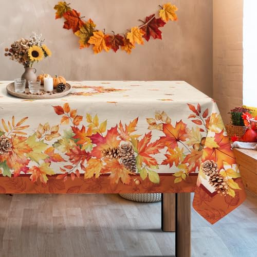 Arquiel Ahornblätter Tischdecke Rechteckige, Orange Holzmaserung Tischtuch Abwaschbar Vintage Erntedankfest Rustikal Tischdecken für Party Picknick Herbst Abendessen Dekor(152 x 213 cm) von Arquiel