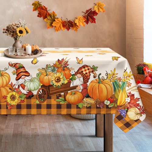 Arquiel Ahornblätter Wichtel Tischdecke Rechteckige, Vintage Lastwagen Erntedankfest Tischtuch Abwaschbar Tischdecken für Party Picknick Herbst Abendessen Dekor(152 x 264 cm) von Arquiel