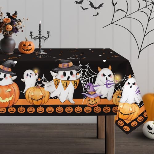 Arquiel Halloween Tischdecke Rechteckige, Cartoons Geist Kürbis Tischtuch Abwaschbar Tischdecken Wasserabweisend für Party Feiertage Herbst Abendessen Dekor(152 x 213 cm) von Arquiel