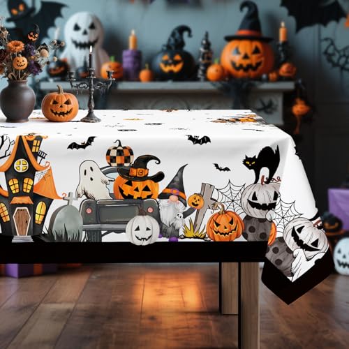 Arquiel Halloween Tischdecke Rechteckige, Schwarz Geist Kürbis Katze Tischtuch Abwaschbar Tischdecken Wasserabweisend für Party Feiertage Herbst Abendessen Dekor(140 x 180 cm) von Arquiel