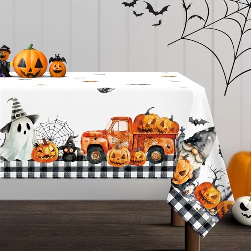 Arquiel Rechteckige Halloween Geist Kürbis Tischdecke 152 x 264 cm Polyester Wasserabweisend Tischdecke für Party Feiertage Herbst Abendessen Dekor von Arquiel