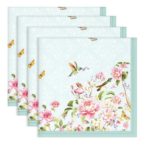 Arquiel Servietten Blumen Blau 4er-Set, Stoffservietten 100% Baumwolle Dekoratives Weiches Wiederverwendbare Esstisch Servietten für Hochzeiten Küche Haushalt Frühling/Sommer(45×45cm) von Arquiel