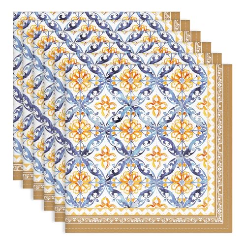 Arquiel Servietten Blumen Boho 6er-Set, Stoffservietten 100% Baumwolle Weiches Hochwertige Wiederverwendbare Esstisch Servietten Perfekt für Hochzeiten Küche Haushalt Party(45×45cm) von Arquiel