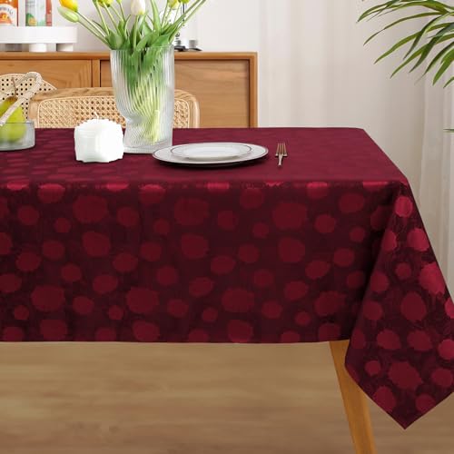 Arquiel Tischdecke Abwaschbar, Tischtuch Lotuseffekt Polyester Rechteckige Florale, Tischtuch Rosenmuster Tischdeck Jacquard für Esstisch Zuhause Hochzeit Weihnachten (Rot, 152 x 264cm) von Arquiel