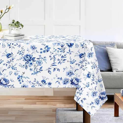 Arquiel Tischdecke Aquarell Blau Blumen, Tischdecken Abwaschbar Rechteckige Tischtuch Rosen Florale Tischdeck Für Garten, Küche Essen Parteien Sommer (152X213Cm) von Arquiel