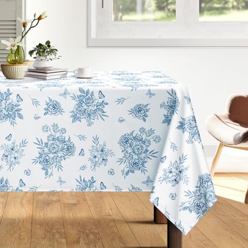 Arquiel Tischdecke Blau Blumen, Tischdecken Abwaschbar Rechteckige Tischtuch Blätter Tischdeck für Haus Küche Esszimmer Party Dekoration(140 x 180 cm) von Arquiel