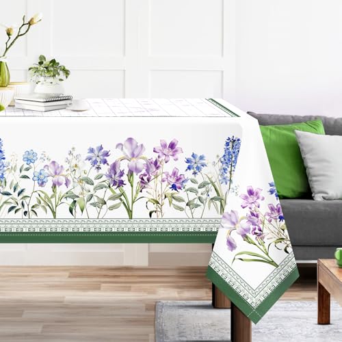 Arquiel Tischdecke Blumen, Tischdecken Abwaschbar Rechteckige Tischtuch Wildblumen Grüne Pflanzen Tischdeck Für Garten, Küche Essen Parteien Sommer (152X213Cm) von Arquiel