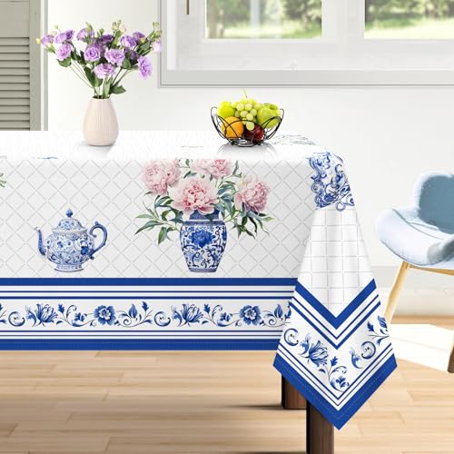 Arquiel Tischdecke Blumen Florale, Tischdecken Abwaschbar Rechteckige Tischtuch Dekorative Bordüre Tischdeck Für Garten, Küche Essen Parteien Sommer (152X213Cm) von Arquiel