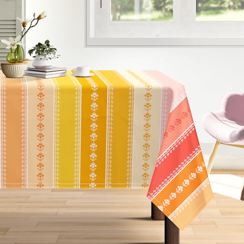 Arquiel Tischdecke Boho Streifen, Tischdecken Abwaschbar Rechteckige Tischtuch Rosa Gelb Tischdeck Für Garten, Küche Essen Parteien Sommer (140X180Cm) von Arquiel