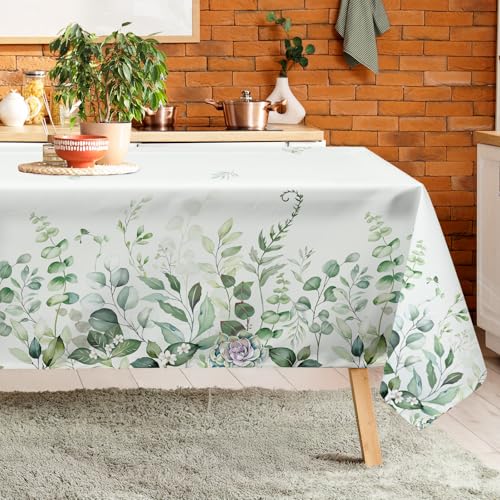 Arquiel Tischdecke Eukalyptus Blätter Blumen, Tischdecken Abwaschbar Rechteckige Wasserabweisend Tischtuch Tischdeck Für Garten, Küche Essen Parteien Frühling/Sommer (140 X 180 cm) von Arquiel