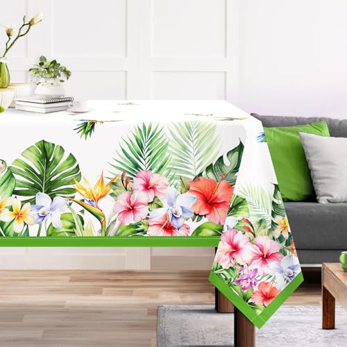 Arquiel Tischdecke Hawaiianische Blumen, Tischdecken Abwaschbar Rechteckige Tischtuch Grün Palmenblätter Tischdeck Für Garten, Küche Essen Parteien Sommer (140X180Cm) von Arquiel