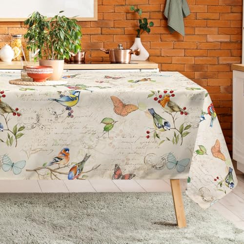 Arquiel Tischdecke Landhaus Vintage Vogel, Tischdecken Abwaschbar Rechteckige Wasserabweisend Tischtuch Tischdeck Für Garten, Küche Essen Parteien Frühling/Sommer (152 X 264 cm) von Arquiel