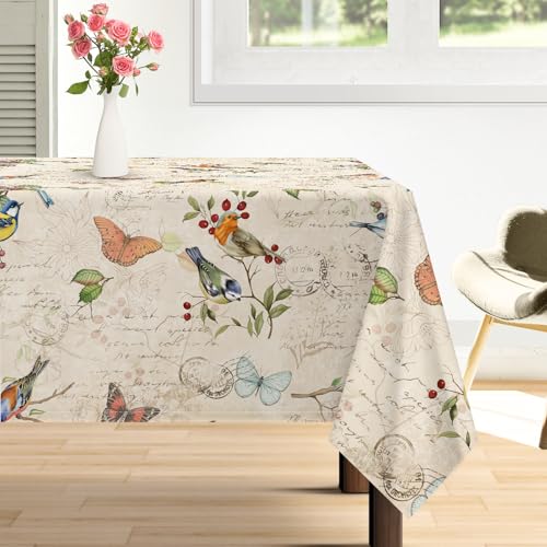 Arquiel Tischdecke Landhaus Vintage Vogel, Tischdecken Abwaschbar Rechteckige Wasserabweisend Tischtuch Tischdeck Für Garten, Küche Essen Parteien Frühling/Sommer (152X213Cm) von Arquiel