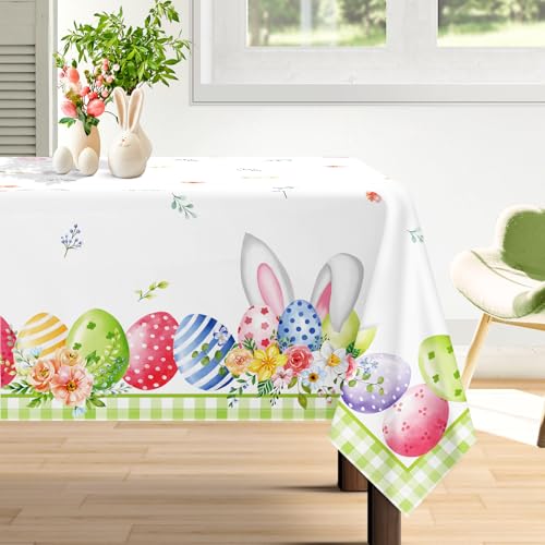 Arquiel Tischdecke Ostern, Ostereier Kaninchen Tischtuch Wasserabweisend StrapazierfäHiges, Abwischbar Tischdeck FüR Abendessen, KüChe, Hochzeit, Drinnen, FrüHling/Sommer(152 x 213 cm) von Arquiel