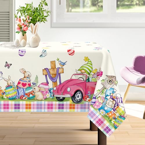 Arquiel Tischdecke Ostern,GNOME Ostereier Kaninchen Tischtuch Wasserabweisend StrapazierfäHiges, Abwischbar Tischdeck FüR Abendessen, KüChe, Hochzeit, Drinnen, FrüHling/Sommer(152 x 213 cm) von Arquiel
