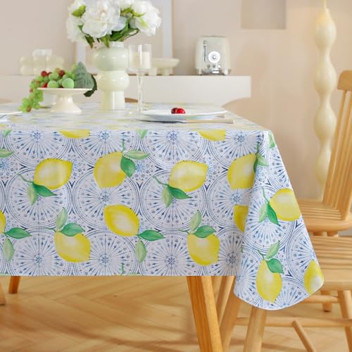 Arquiel Tischdecke Rechteck Zitronen Gelb, Tischtuch Abwischbare PVC Wasserdicht öLdichte Wachstischdecke Pflegeleich Tischbelag FüR KüChe Party Frühling Sommer(132x213cm) von Arquiel