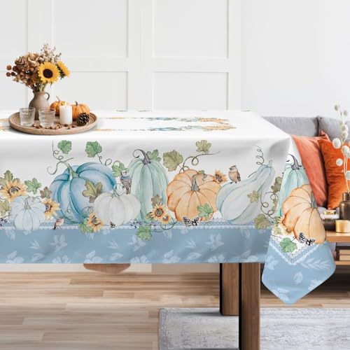 Arquiel Tischdecke Rechteckige, Tischtuch Abwaschbar Vintage Erntedankfest Tischdecken Ahornblatt Blauer Kürbis Lastwagen Tischdecke für Party Picknick Herbst Abendessen Dekor(152 x 264 cm) von Arquiel