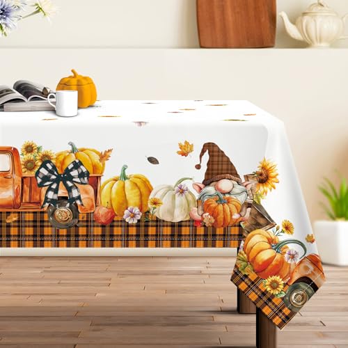 Arquiel Tischdecke Rechteckige, Tischtuch Abwaschbar Vintage Erntedankfest Tischdecken Ahornblatt GNOME Lastwagen Tischdecke für Party Picknick Herbst Abendessen Dekor(152 x 264 cm) von Arquiel