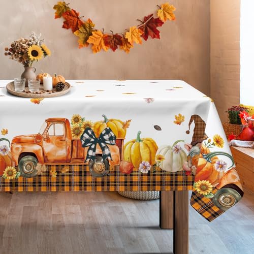 Arquiel Tischdecke Rechteckige, Tischtuch Abwaschbar Vintage Erntedankfest Tischdecken Ahornblatt GNOME Lastwagen Tischdecke für Party Picknick Herbst Abendessen Dekor(152 x 264 cm) von Arquiel