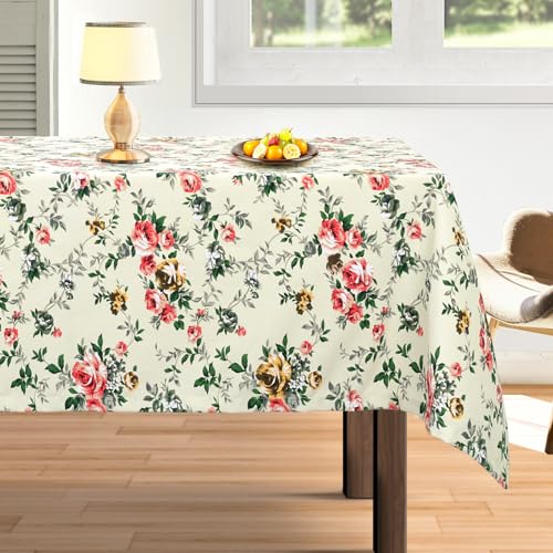 Arquiel Tischdecke Rechteckige Florale, Schwere Baumwolle Tischtuch, Elegant Blumendruck Langlebig Waschbar Tischdeck FüR KüChe Essen Parteien (Beige, 140x180cm) von Arquiel