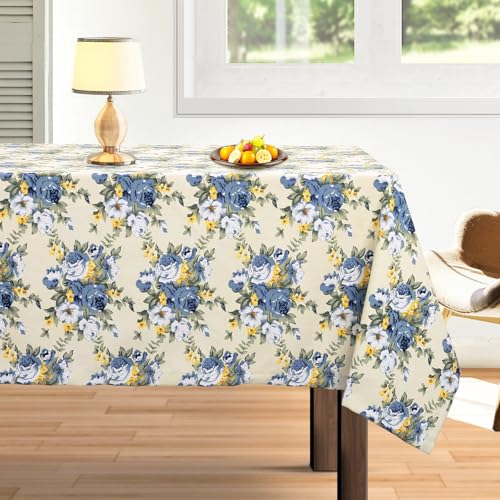Arquiel Tischdecke Rechteckige Florale, Schwere Baumwolle Tischtuch, Elegant Blumendruck Langlebig Waschbar Tischdeck FüR KüChe Essen Parteien (Blau, 140x180cm) von Arquiel