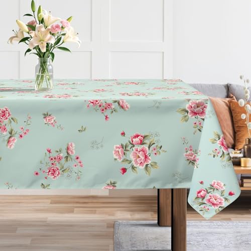 Arquiel Tischdecke Rechteckige Florale, Tischdecken Grün Abwaschbar Rechteckige Tischtuch Vintage Blumen Tischdeck Für Garten, Küche Essen Parteien Sommer, Herbst (152x213cm) von Arquiel